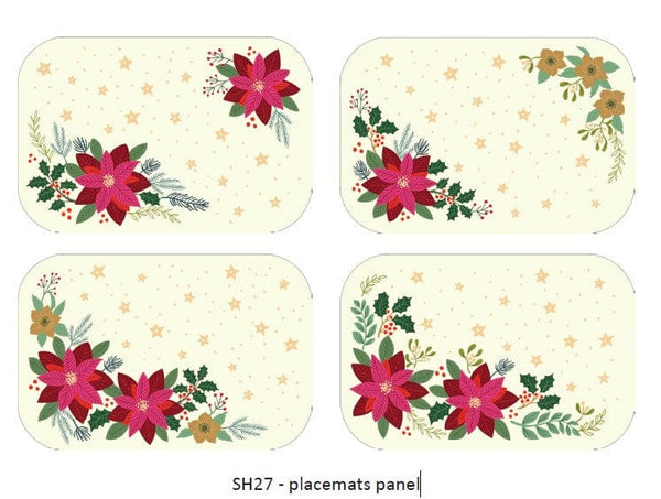 Panel de Cuatro Manteles de Noche Buena Navideños Lewis & Irene con detalles metálicos Llega el 31 de octubre