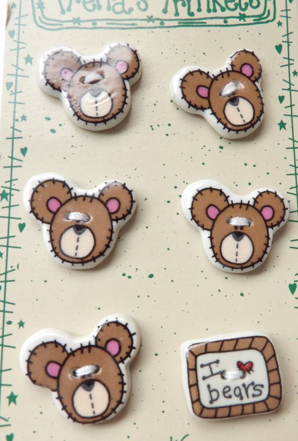 6 Botones de Cerámica de Ositos