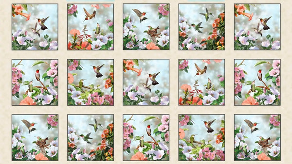 Panel beige de 15 cuadros de Colibríes y Flores Juego del Amor 60 x 110 cm