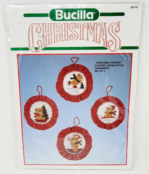 Kit de punto de cruz cuatro adornos de Ositos de Navidad Bucilla *Unico*